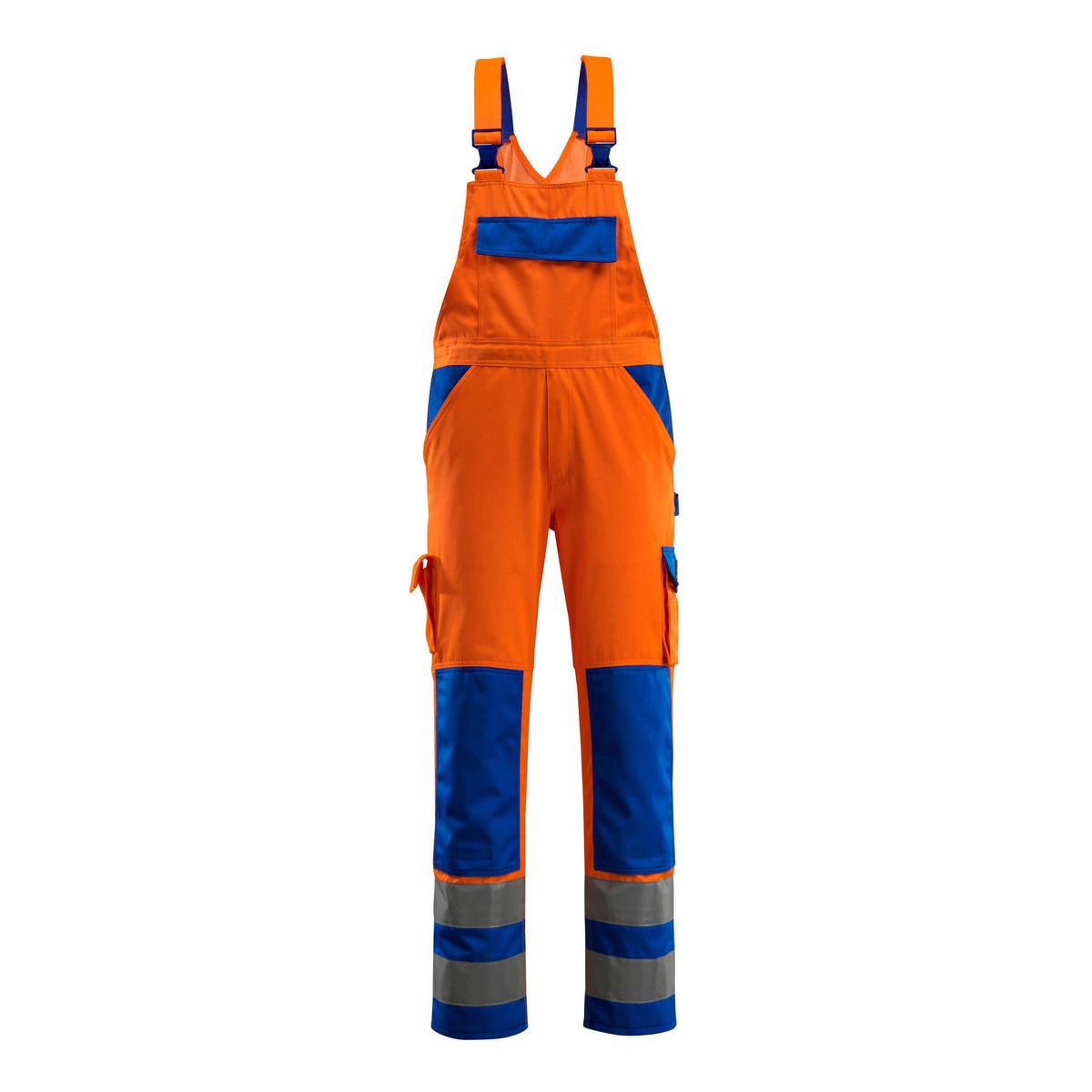Latzhose mit Kniepolstertaschen SAFE COMPETE hi-vis orange/royal