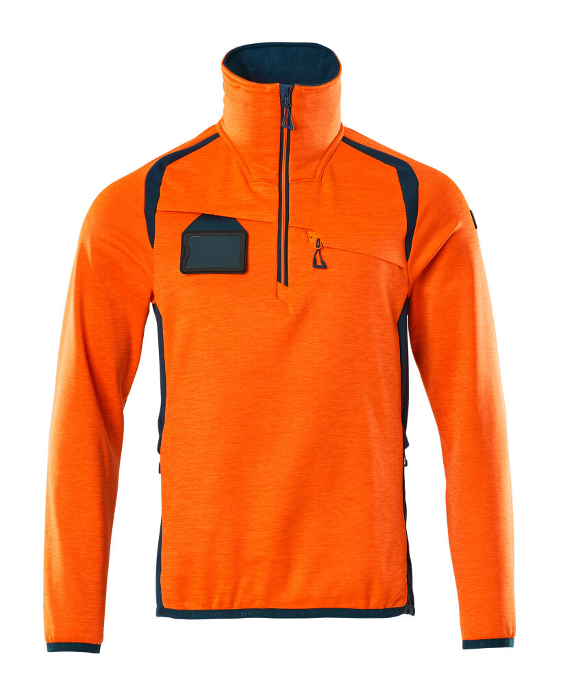Fleecepullover mit kurzem Reißverschluss ACCELERATE SAFE hi-vis orange/dark petroleum