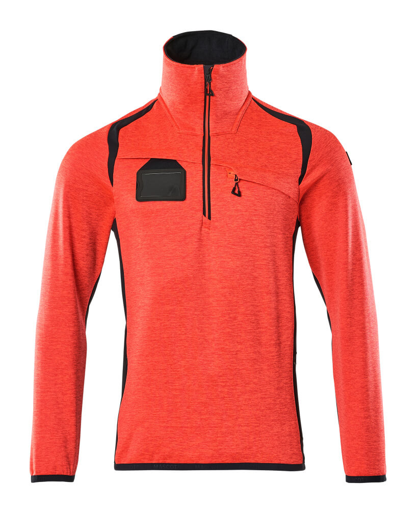 Fleecepullover mit kurzem Reißverschluss ACCELERATE SAFE hi-vis red/dark navy