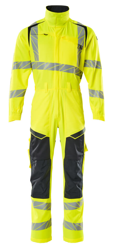 Boilersuit with kneepad pockets ACCELERATE SAFE hi-vis yellow/dark navy
