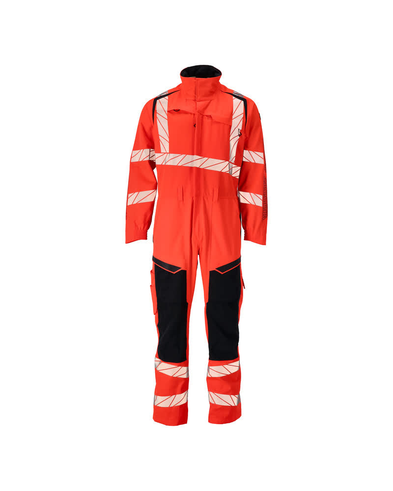 Boilersuit with kneepad pockets ACCELERATE SAFE hi-vis red/dark navy