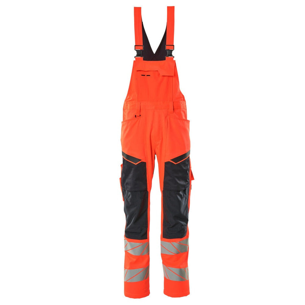 Latzhose mit Kniepolstertaschen ACCELERATE SAFE hi-vis red/dark navy