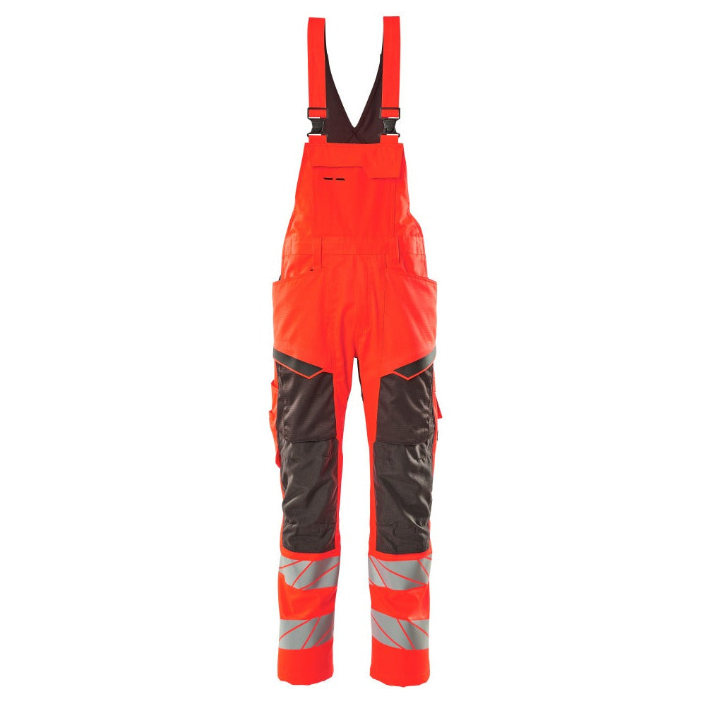 Latzhose mit Kniepolstertaschen ACCELERATE SAFE hi-vis red/dark anthracite