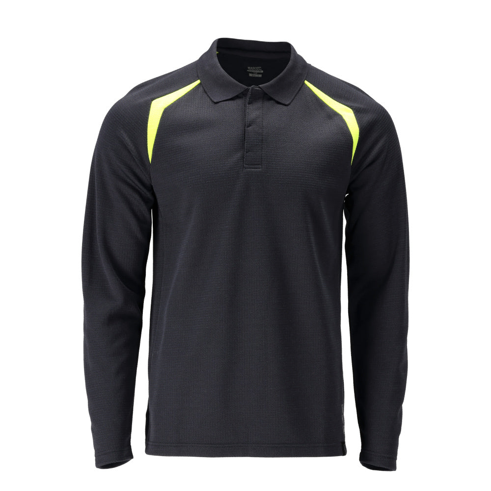 Polo Shirt, long-sleeved ACCELERATE MULTISAFE dark navy/hi-vis yellow