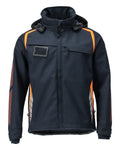Softshell jacket with hood ACCELERATE SAFE dark navy/hi-vis orange