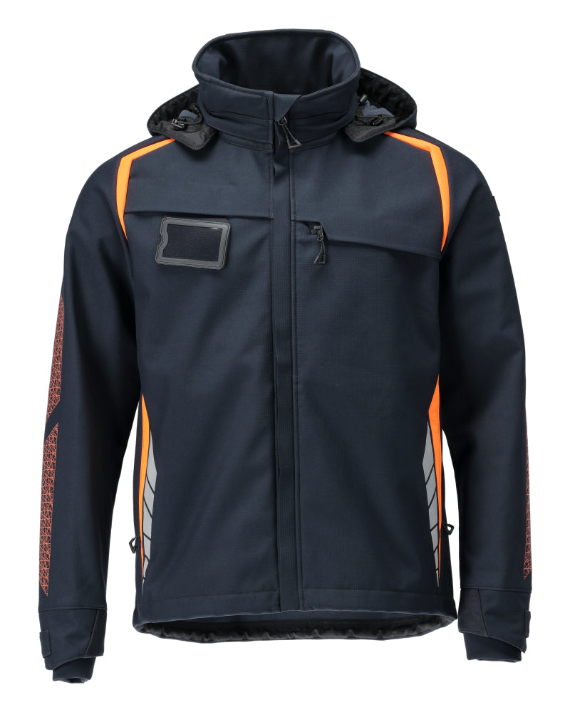 Softshell jacket with hood ACCELERATE SAFE dark navy/hi-vis orange