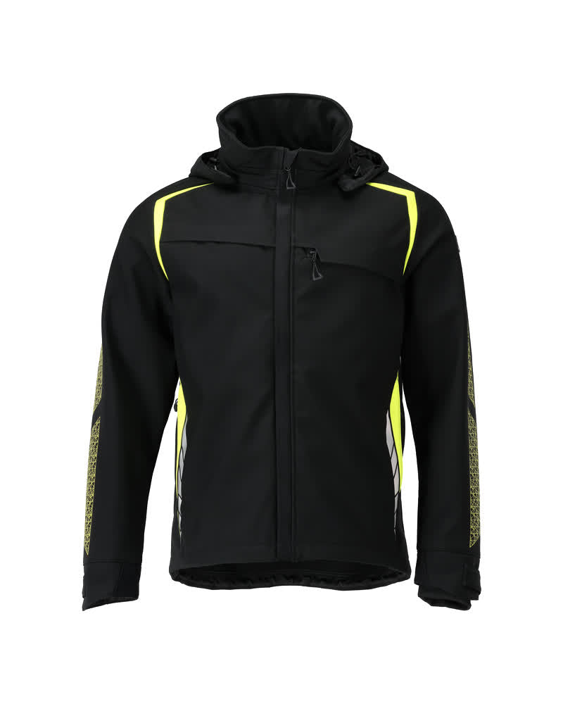 Softshell jacket with hood ACCELERATE SAFE black/hi-vis yellow